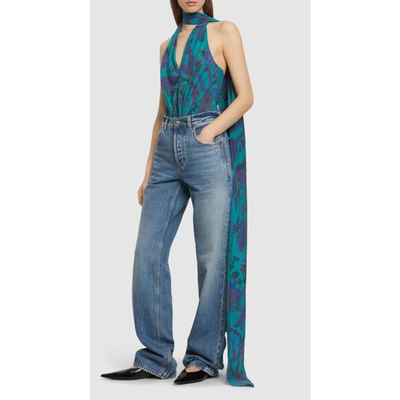 Ralph Lauren Purple Label Tops - NEW Ralph Lauren Purple Label Jarvis Filigree Silk Bodysuit Scarf Womens Italy